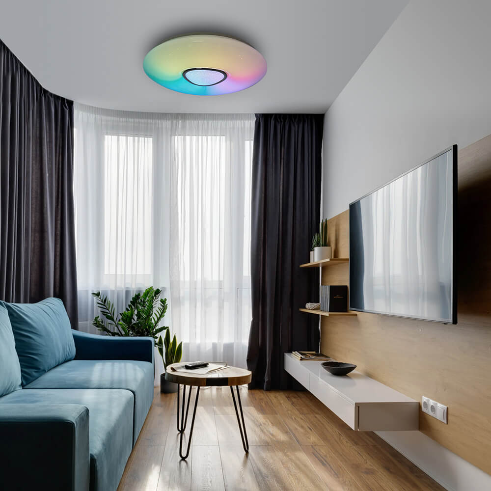 Светильник светодиодный управляемый с пультом 60W, Max. 5000Lum, RGB + CCT 3000К-6000K, IP20, AL5777 RAINBOW Светильник светодиодный управляемый с пультом 60W, Max. 5000Lum, RGB + CCT 3000К-6000K, IP20, AL5777 RAINBOW